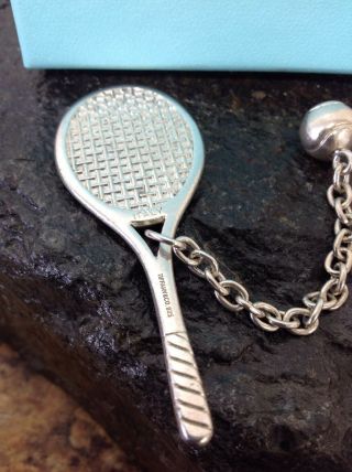 Rare Vintage Tiffany & Co Solid Sterling Silver Tennis Racket & Ball Key Chain 3