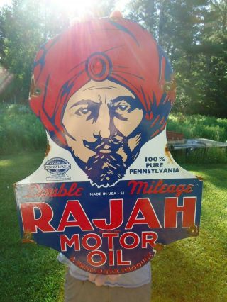 Vintage 1951 Rajah Motor Oil Porcelain Gas Service Station Pump Sign