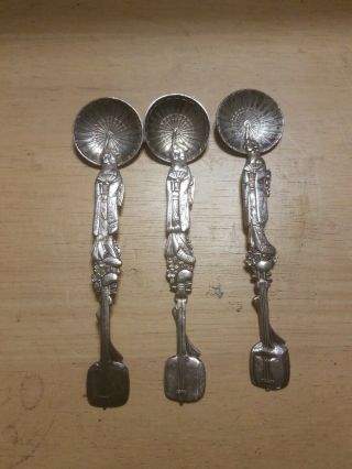 Set Of 3 Vintage Japan Sterling Silver Geisha Girl Figural Souvenir Spoons