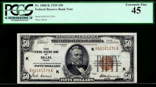 1929 $50 ( (dallas))  Federal Reserve Bank Note • 1880 - K • Pcgs 45 • Rare