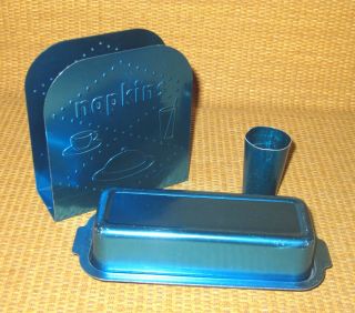 Tedgro Denver | Vintage Blue Aluminum Napkin Holder Butter Dish Toothpick Cup