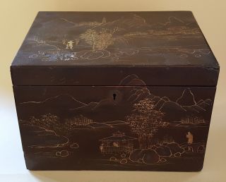 Japanese Hard Wood Vintage Victorian Meiji Period Oriental Antique Box
