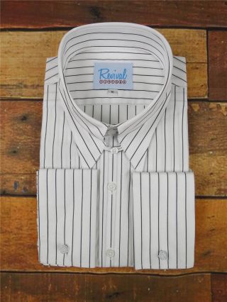 1940s Revival Vintage Spearpoint Collar Shirt With Black Pin Stripe Mens Shirt