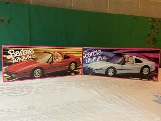 Vintage 1987&1991 Mattel Barbie Red&white Ferraris.  2001 Limited Ferrari Doll.