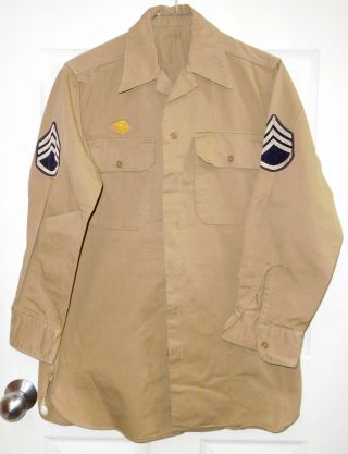 U.  S.  Wwii Khaki Cotton Shirt W/ Stripes - 14 1/2 X 32