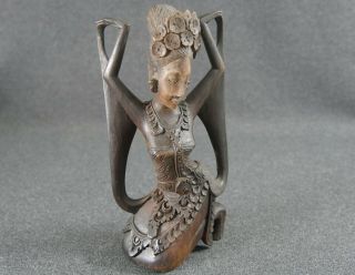 Antique Hand Carved Ornate Teak Wood Indian Dancing Figure / Statue India Art