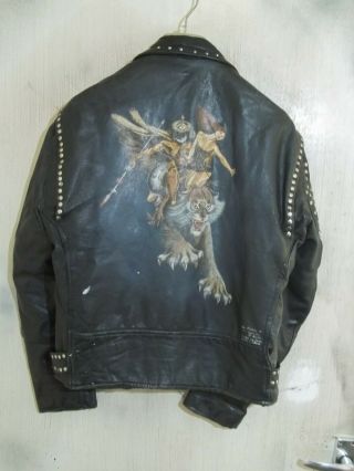 VINTAGE LIN OWENS ARTIST SIGNED ENGLISH WAR LORDS PUNK LEATHER JACKET SIZE 42 7