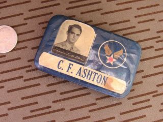 Orig Wwii Home Front Pin Back Us Aaf Pilot Cadet Named Picture Id Badge