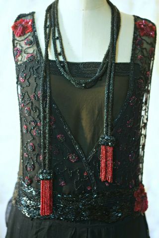 Antique Vtg 1920s Flapper Dress,  Beaded Net,  Sequin,  Strong And Wearable M - L