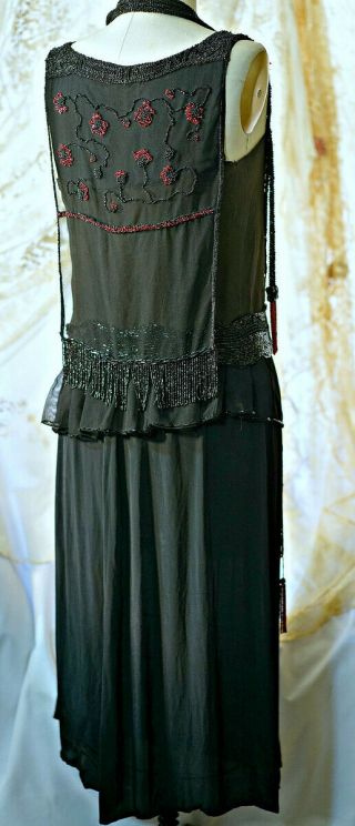 Antique vtg 1920s flapper dress,  beaded net,  sequin,  strong and wearable M - L 6