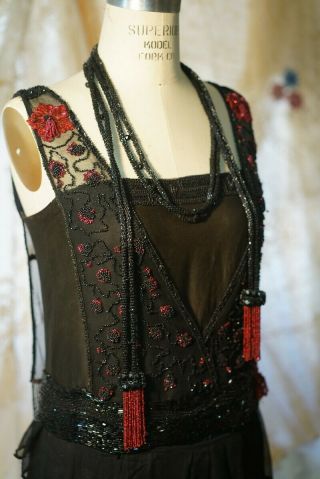 Antique vtg 1920s flapper dress,  beaded net,  sequin,  strong and wearable M - L 8