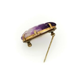 Antique Vintage Deco 18k Yellow Gold Chinese Carved Purple Amethyst Pin Brooch 3