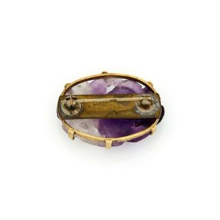 Antique Vintage Deco 18k Yellow Gold Chinese Carved Purple Amethyst Pin Brooch 4