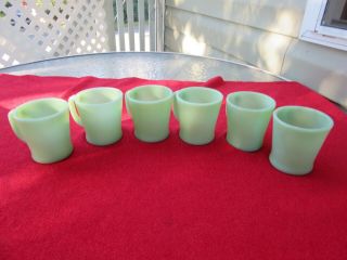 Set Of 6 Vintage Jadeite Fire King Oven Ware D Handle Mugs Cups