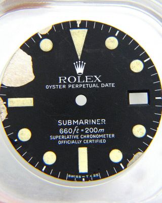 Vintage Factory Rolex Submariner 1680 Matte Black Light Cream Watch Dial