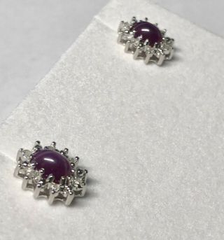 Vintage NOS 1970s Silver Linde Purple Star Sapphire & Diamond Earrings 2
