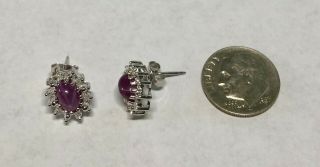 Vintage NOS 1970s Silver Linde Purple Star Sapphire & Diamond Earrings 3