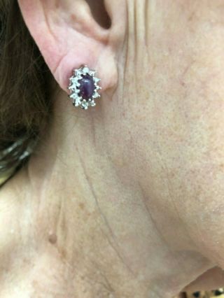 Vintage NOS 1970s Silver Linde Purple Star Sapphire & Diamond Earrings 4