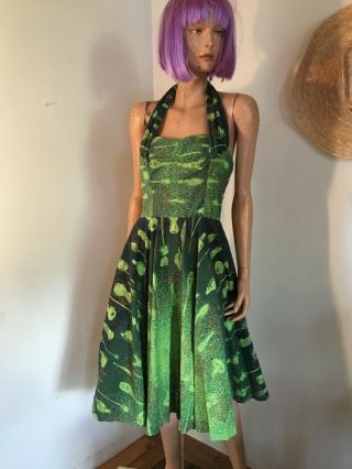 Vintage Kona Kai Hawaiian Dress Gradual Green Seashells Shelf Bust Halter Vlv S