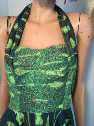 Vintage Kona Kai Hawaiian Dress Gradual Green SEASHELLS Shelf Bust Halter VLV s 5