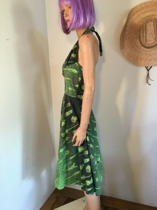 Vintage Kona Kai Hawaiian Dress Gradual Green SEASHELLS Shelf Bust Halter VLV s 6
