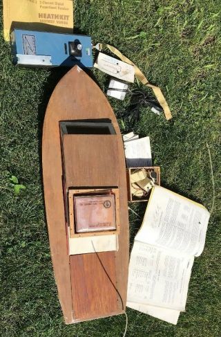 Vintage 30” Wood Toy Boat W/ Heathkit Remote Control Antique Paint