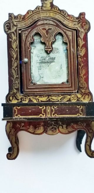 Antique Biedermeier Small Stencilled Mirrored Door Cabinet With Blue Interior