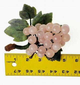 Vintage CHINESE Rose Quartz JADE CARVED GRAPE CLUSTER with STONE LEAVES 7