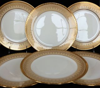 Gorgeous Antique Set 10 CAULDON ENGLAND Dinner plates Beige Gold Encrusted 5525 4