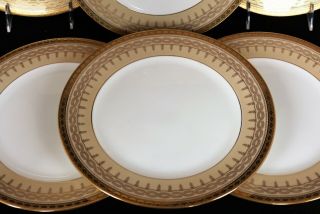 Gorgeous Antique Set 10 CAULDON ENGLAND Dinner plates Beige Gold Encrusted 5525 5