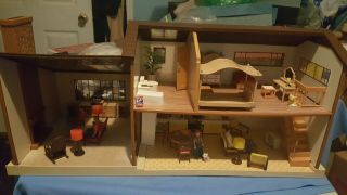 Vintage Tomy Mid - Century Dollhouse w/Furniture Accessories & 3 People today 4