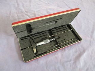 Vintage L S Starrett No 440 0 - 3 Depth Micrometer With 4 Rods In Orig Padded Case