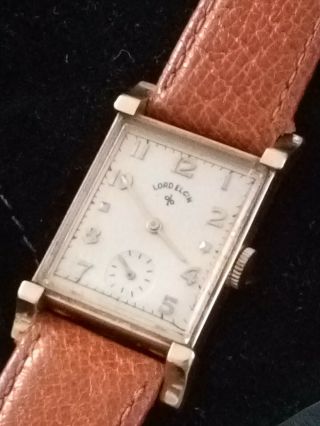 1945 Lord Elgin Solid 14k Gold Case Vintage 21j Mens Wrist Watch 559