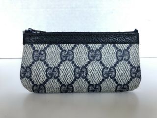 Gucci Vintage Navy Blue Leather Guccissima Small Mini Zip Card Case Wallet Bag