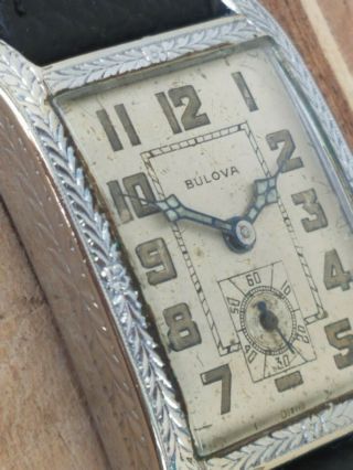 Qr1: Rare Vintage 1929 Bulova Mens Art Deco Chased Radium Dial Watch