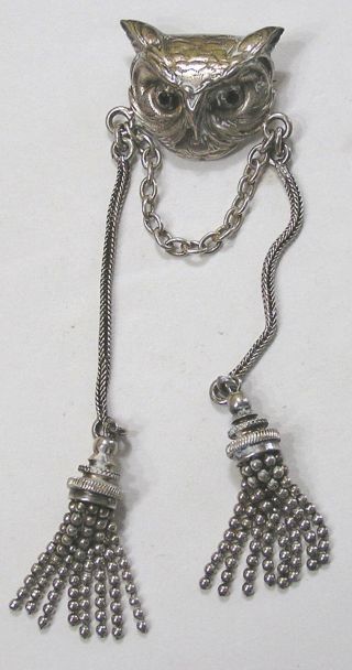 Vintage Jewelry Rare Art Deco 1930s F N Co.  Owl Brooch W Two Long Tassel Dangles