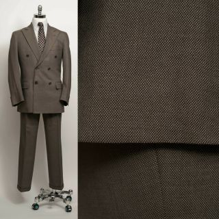 Vtg Ralph Lauren Polo University Club Double Breasted Suit Beige Brown 40r 35x30