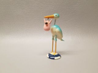 Vintage Spain Goula Nodder Bobblehead Miniature Stork With Baby