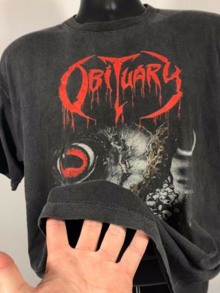 Vintage 1990 Obituary Cause Of Death Shirt M/l 90s Vtg Rare Faded Single Stitch