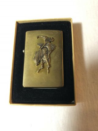 2 Vintage Zippo Solid Brass Marlboro - Bucking Bronco Rider And Howling Wolf