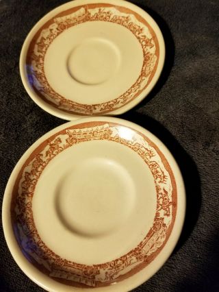 Vintage Wallace China Westward Ho Pioneer Trails 2 Saucers Restaurant Ware