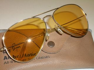 58mm Vintage Bausch & Lomb Ray Ban Gp All Weather Ambermatic Aviators Sunglasses