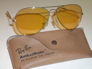 58mm VINTAGE BAUSCH & LOMB RAY BAN GP ALL WEATHER AMBERMATIC AVIATORS SUNGLASSES 2