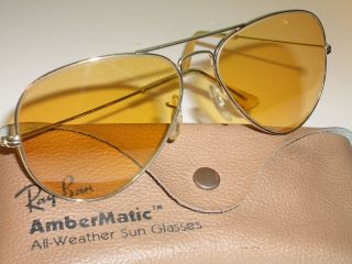 58mm VINTAGE BAUSCH & LOMB RAY BAN GP ALL WEATHER AMBERMATIC AVIATORS SUNGLASSES 3