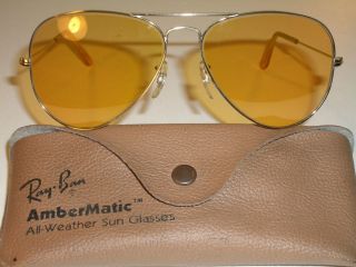 58mm VINTAGE BAUSCH & LOMB RAY BAN GP ALL WEATHER AMBERMATIC AVIATORS SUNGLASSES 4