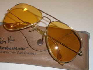 58mm VINTAGE BAUSCH & LOMB RAY BAN GP ALL WEATHER AMBERMATIC AVIATORS SUNGLASSES 5
