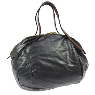 Authentic Celine Logos Hand Bag Black Brown Leather Italy Vintage Ak29112