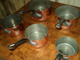 3mm, .  5pc.  Copper Pan Set Vintage French Copper,  Professional Grade.  Tin