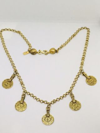 Yves Saint Laurent YSL Gold Tone Vintage Spiral Disc Pendant Necklace 5