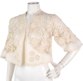 Vintage Victorian Edwardian Raised Floral Irish Crochet Battenburg Lace Jacket
